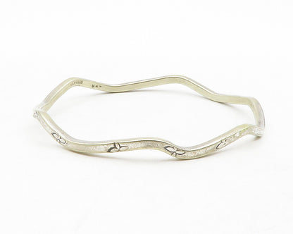 MEXICO 925 Sterling Silver Vintage Flower Etched Wavy Bangle Bracelet BT5132