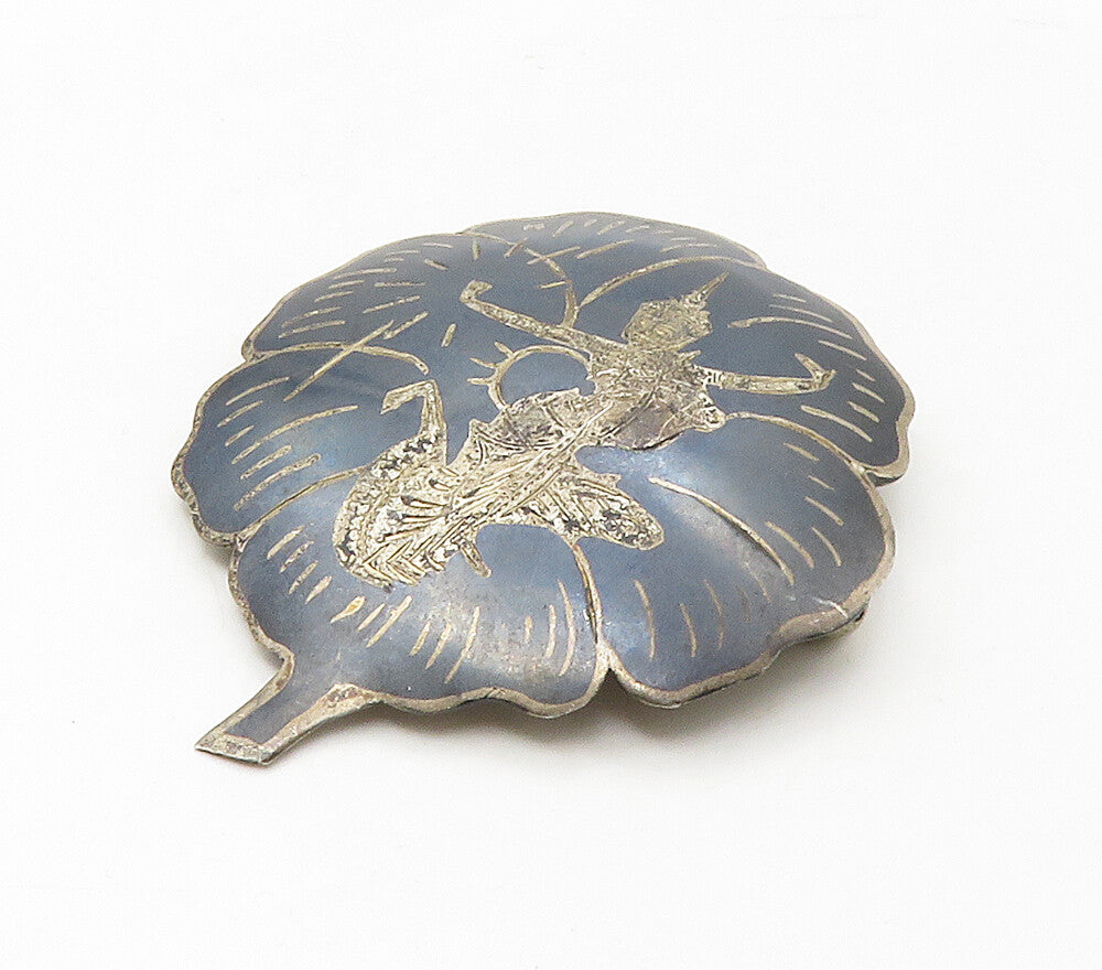 SIAM 925 Sterling Silver  Vintage Niello Enamel Dancer Brooch Pin  BP6525
