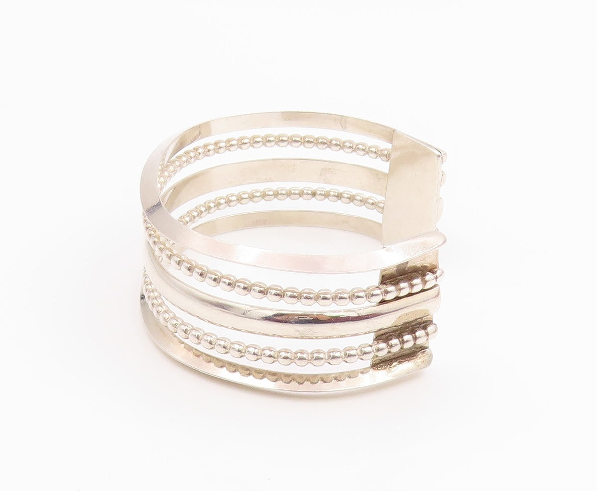 925 Sterling Silver Vintage Bracelet Modernist Multi Row Beaded Cuff  BT11943