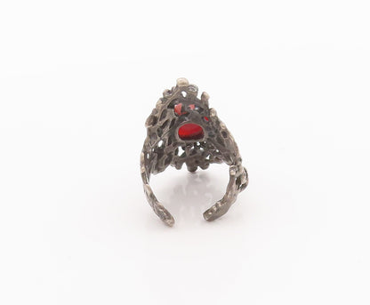 925 Sterling Silver Vintage Ring Carved Oval Carnelian Adjustable Sz 8.5 RG27717