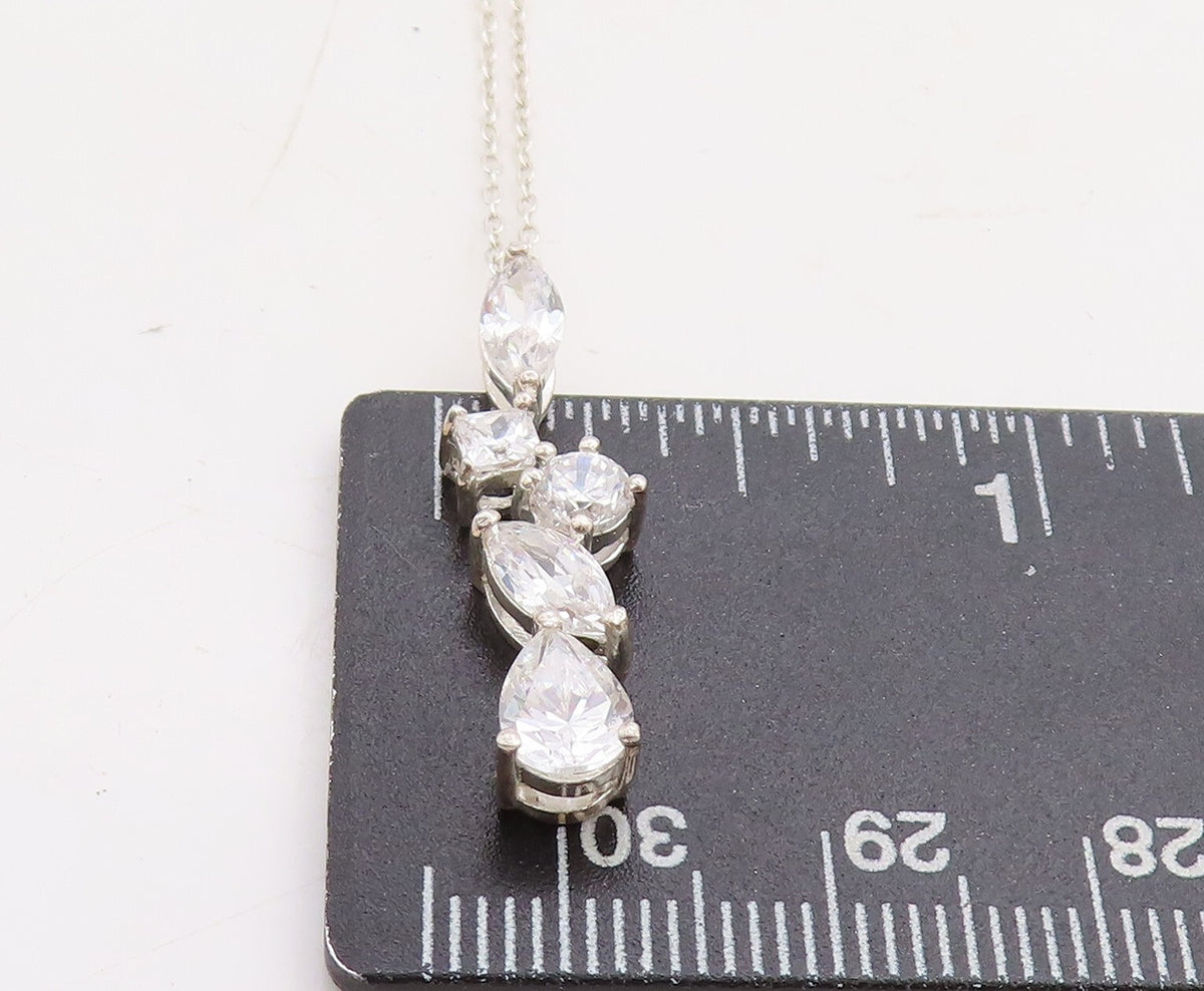 925 Sterling Silver Vintage Multi Shape Cubic Zirconia Chain Necklace NE2210