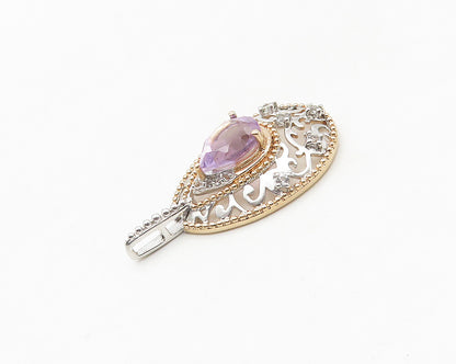 925 Sterling Silver  Amethyst & Topaz Two Tone Swirl Tear Drop Pendant PT14448