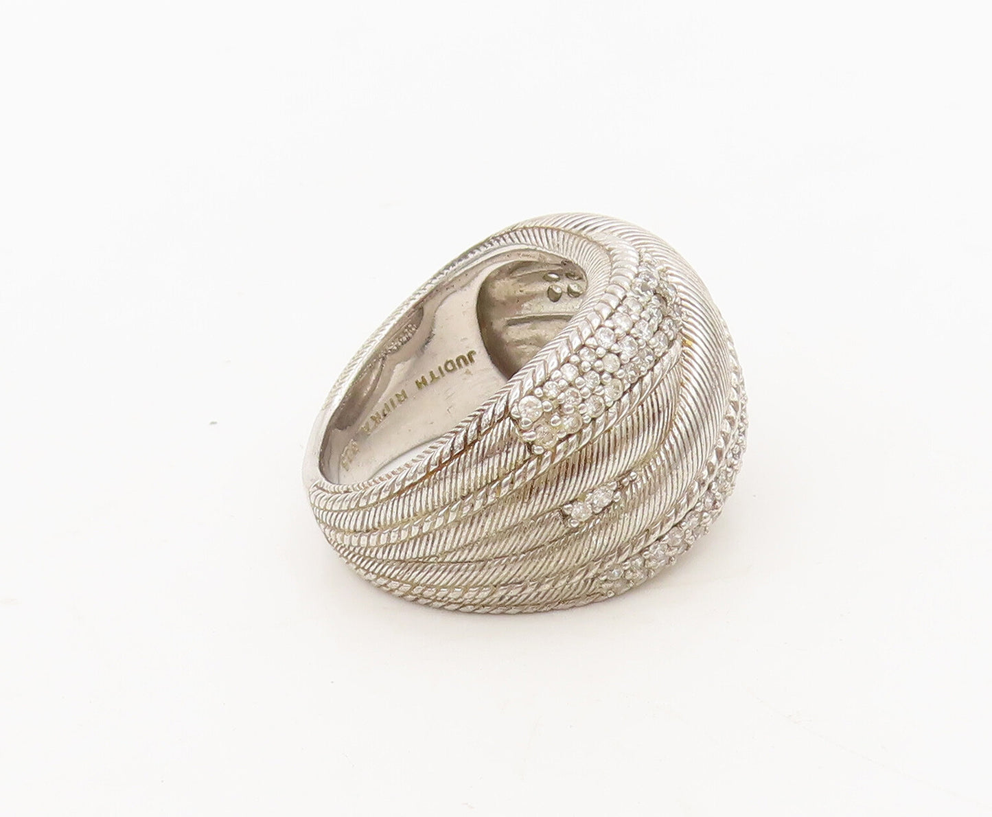 JUDITH RIPKA 925 Sterling Silver  Vintage Staked Rope CZ Ring Sz 8  RG27071
