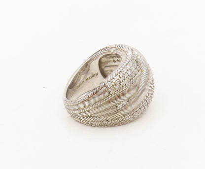JUDITH RIPKA 925 Sterling Silver  Vintage Staked Rope CZ Ring Sz 8  RG27071