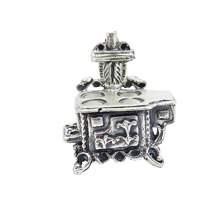 BEAU 925 Sterling Silver  Vintage Old Fashioned Stove Drop Pendant  PT6172
