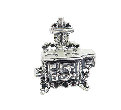 BEAU 925 Sterling Silver  Vintage Old Fashioned Stove Drop Pendant  PT6172