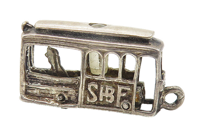 925 Sterling Silver  Vintage Dark Tone Trolley Cable Car Motif Pendant  PT8742