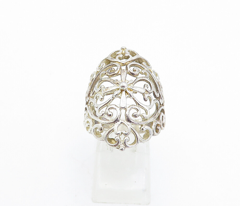 925 Sterling Silver  Vintage Shiny Love Heart Swirl Band Ring Sz 6.5  RG5578