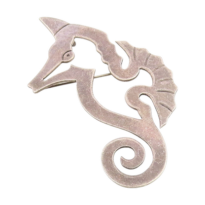 925 Sterling Silver Vintage Brooch Pin MEXICO Etched Seahorse Cutout  BP12351