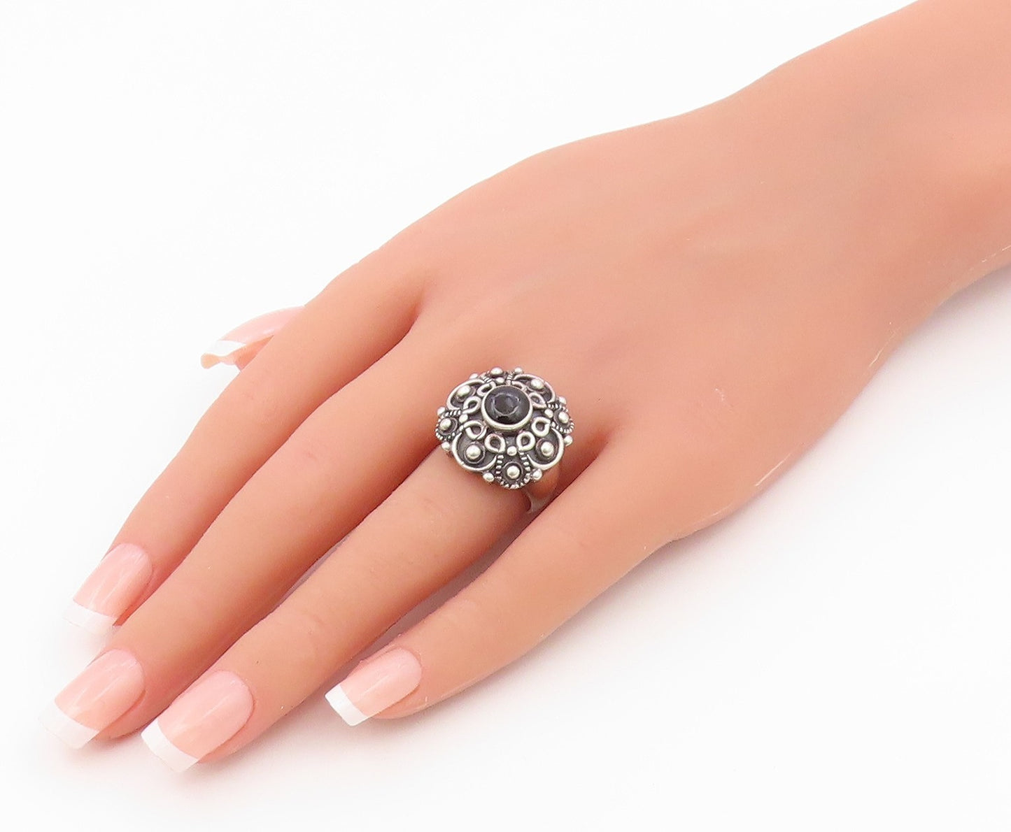 925 Sterling Silver Vintage Ring Black Onyx Bohemian Style Band  Sz 7  RG36625