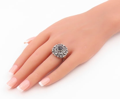 925 Sterling Silver Vintage Ring Black Onyx Bohemian Style Band  Sz 7  RG36625