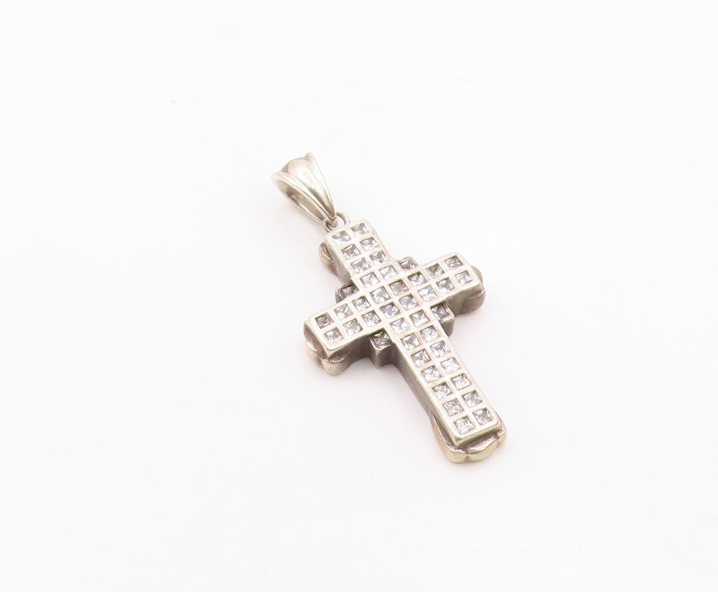 925 Sterling Silver   Vintage Cubic Zirconia Religious Cross Pendant  PT12768