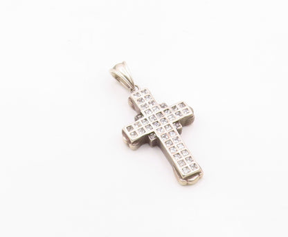 925 Sterling Silver   Vintage Cubic Zirconia Religious Cross Pendant  PT12768