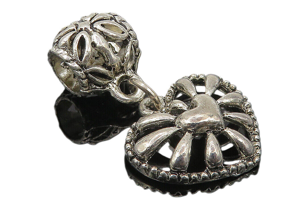 925 Sterling Silver  Vintage Love Heart Dome Floral Bail Drop Pendant  PT8257