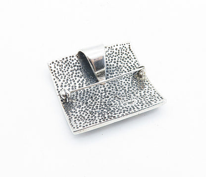 925 Sterling Silver  Vintage Oxidized Swirl Vine Square Brooch Pin  BP2541
