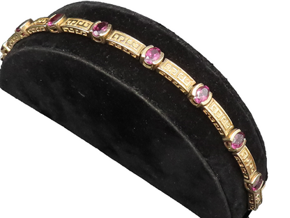 925 Silver  Vintage Engraved Gold Plated Amethyst Tennis Bracelet  BT9512