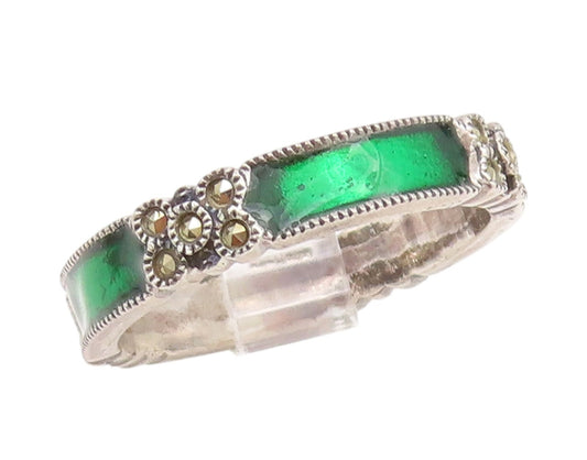 925 Sterling Silver Vintage Ring JUDITH JACK Enameled Marcasite  Sz 8  RG33020