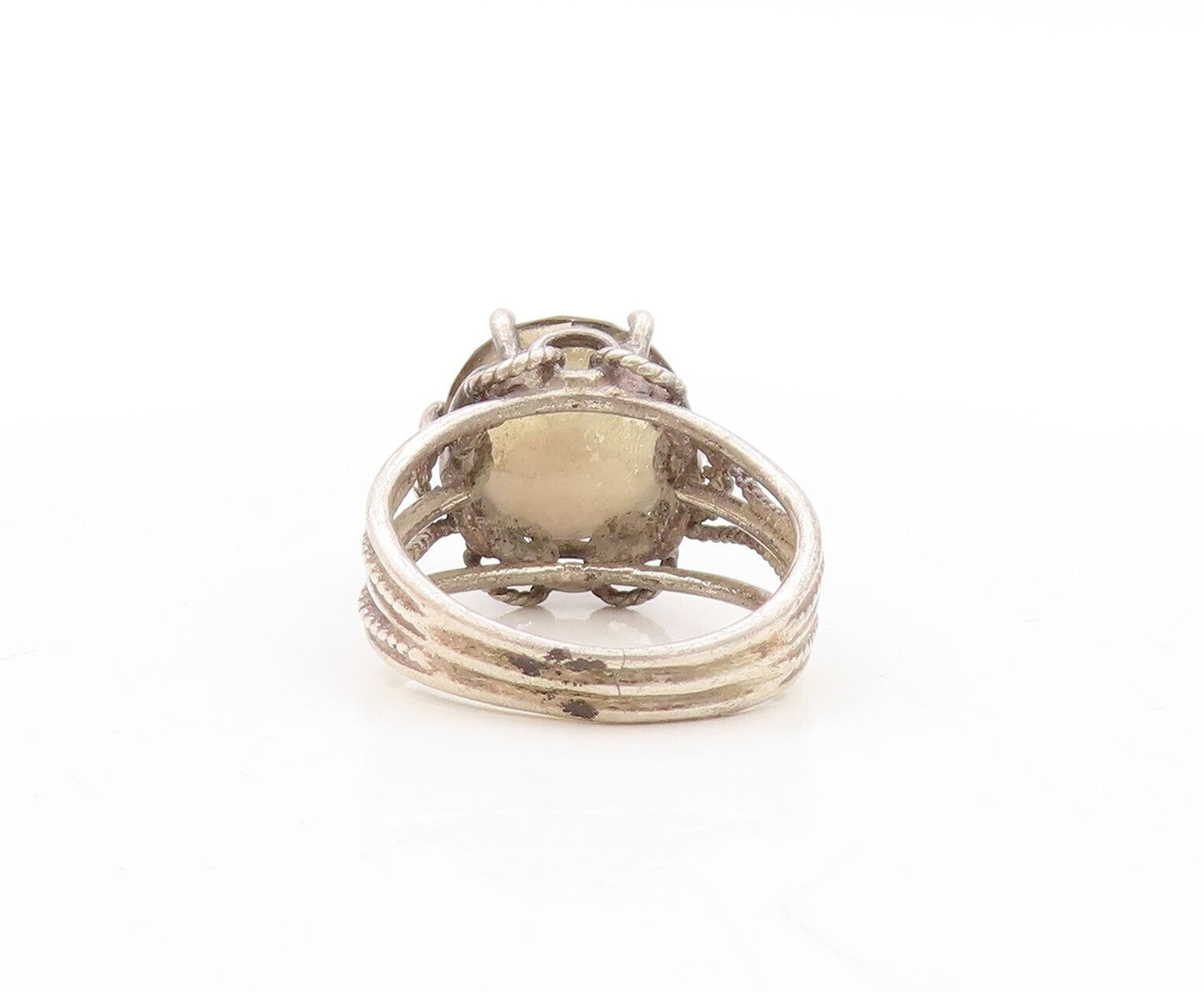 925 Sterling Silver Vintage Ring Dark Tone Round Cut Smoky Quartz  Sz 6  RG31144