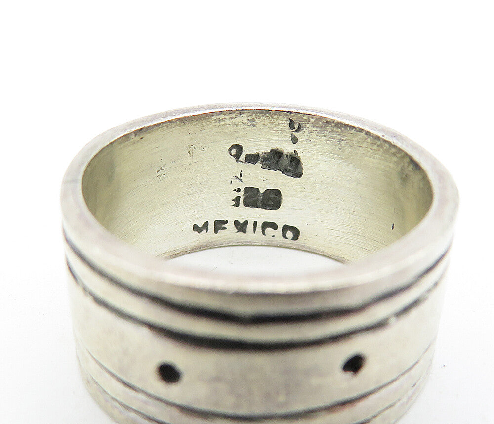 MEXICO 925 Sterling Silver  Vintage Dark Tone Dotted Band Ring Sz 7  RG5302