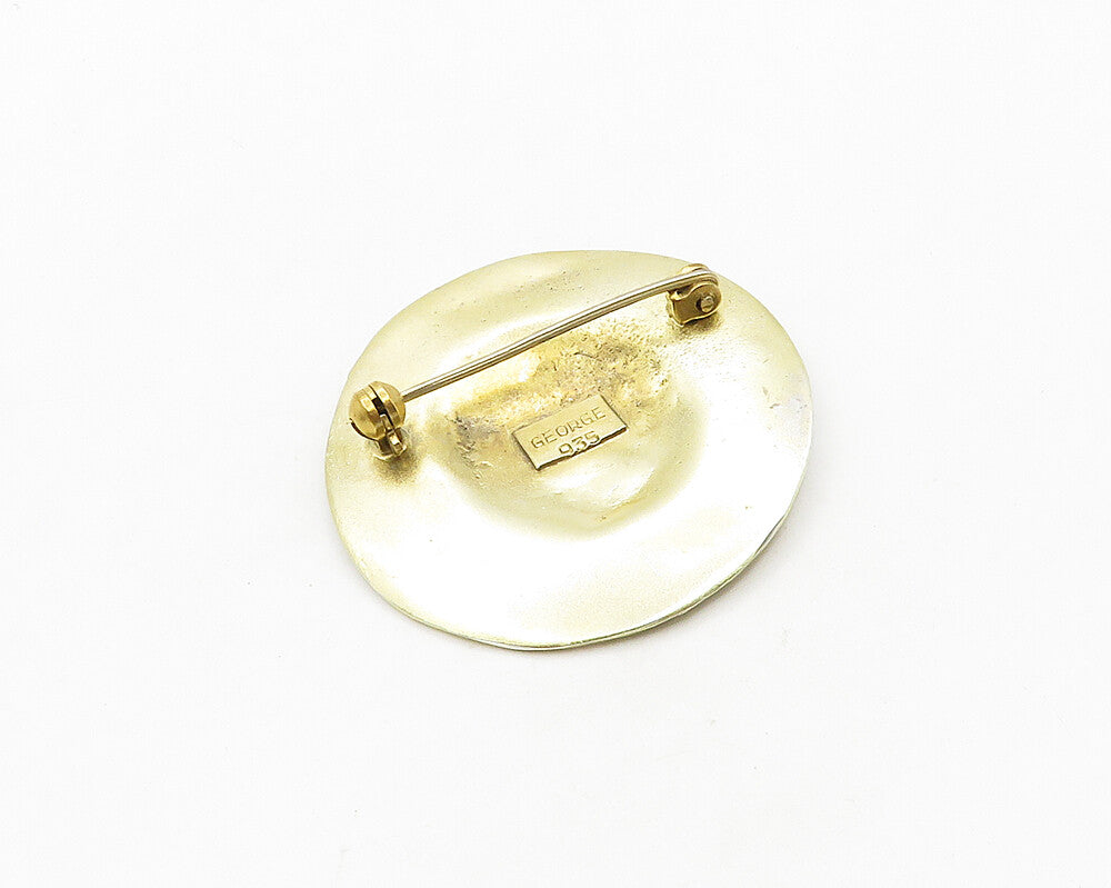 GEORGE 925 Silver  Vintage Face Profile Gold Plated Round Brooch Pin  BP7695
