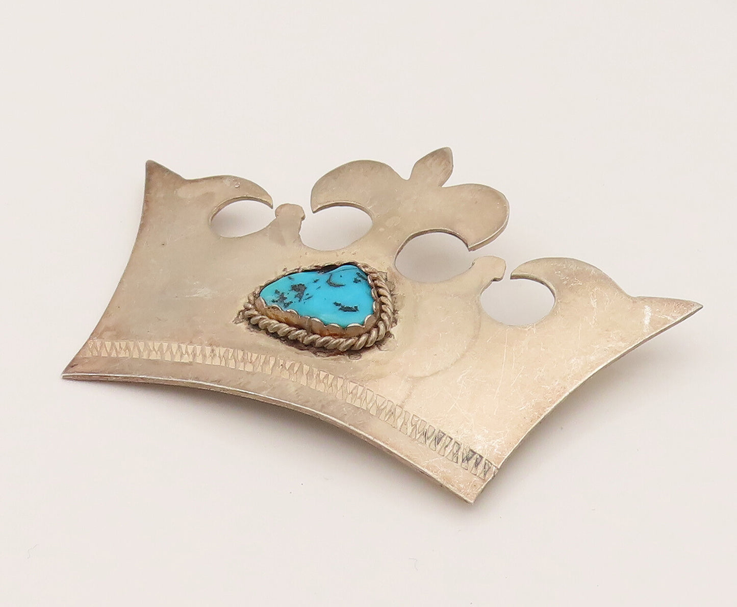 NW NAVAJO 925 Sterling Silver Vintage Turquoise Royal Crown Brooch Pin BP10243