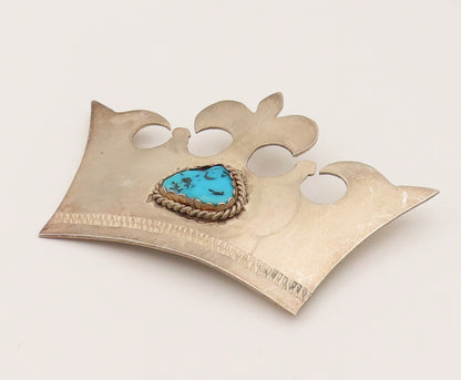 NW NAVAJO 925 Sterling Silver Vintage Turquoise Royal Crown Brooch Pin BP10243