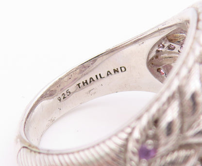 925 Sterling Silver Vintage Ring JUDITH RIPKA Rose Quartz Band  Sz 8  RG36428