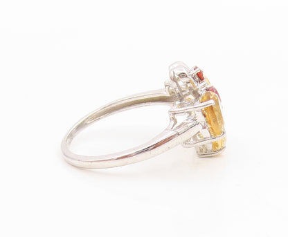 925 Sterling Silver Vintage Ring Citrine & Garnet Floral Petal  Sz 7  RG36172