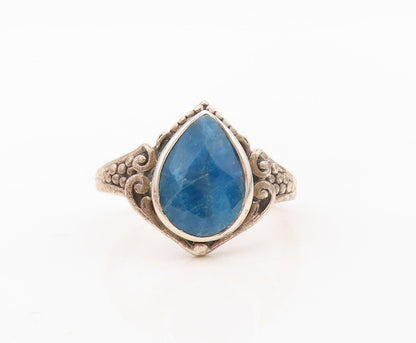 925 Sterling Silver Vintage Ring Swirly Carved Drop Gemstone  Sz 7.5  RG30231
