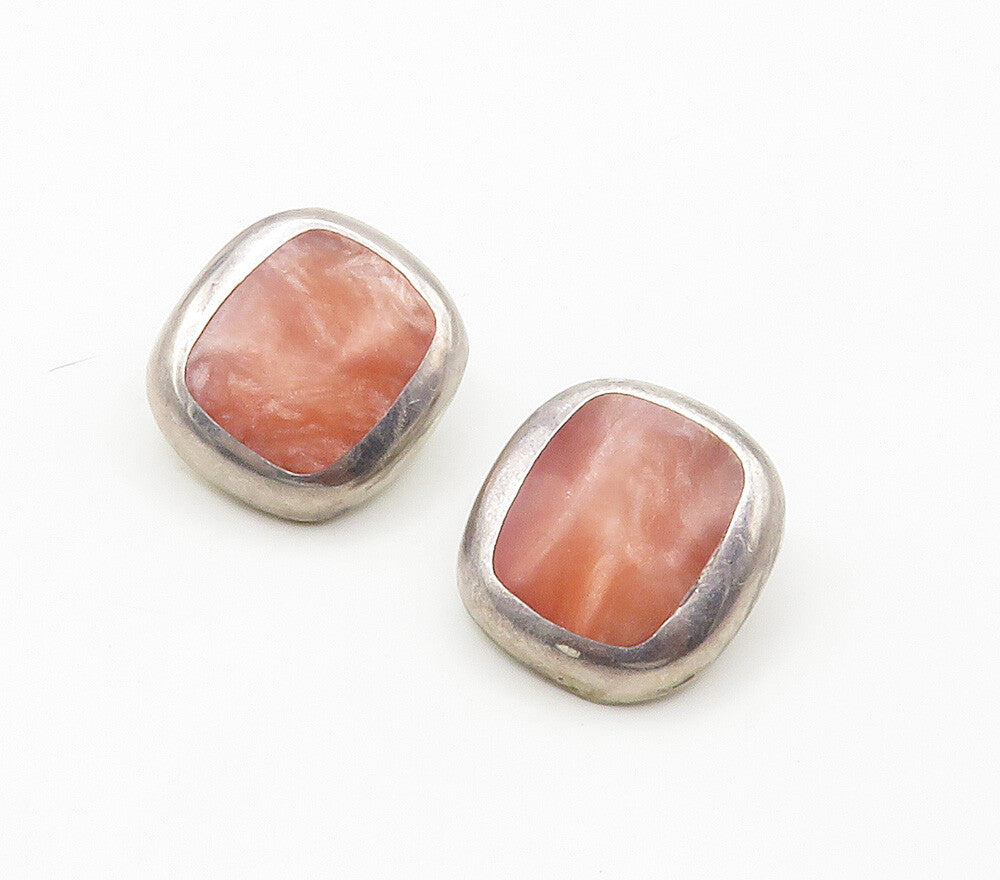 MEXICO 925 Silver  Vintage Pink Mother Of Pearl Non Pierce Earrings  EG7909