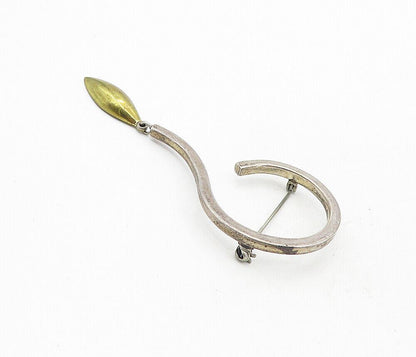 MEXICO 925 Sterling Silver  Vintage 2 Tone Modernist Dangle Brooch Pin  BP3163