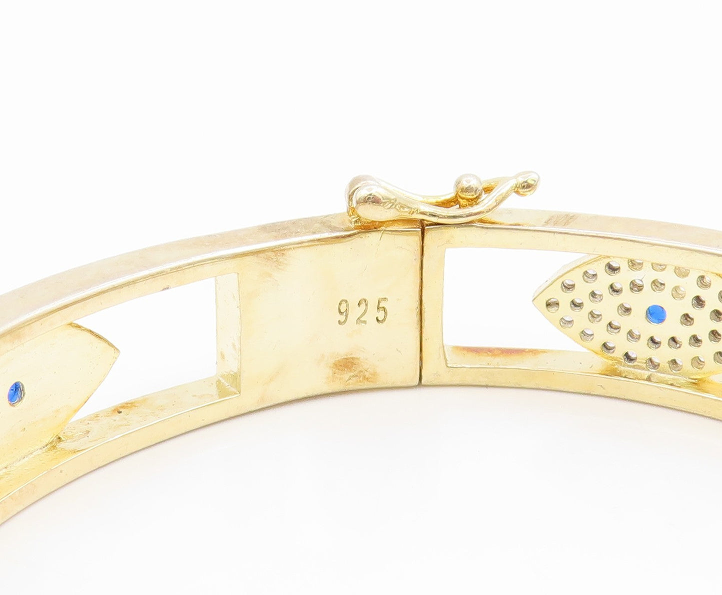 925 Sterling Silver Vintage Bracelet Gold Plated CZ Evil Eye Bangle  BT12004