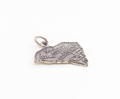 925 Sterling Silver  Vintage South Carolina Map Souvenir Pendant  PT20461