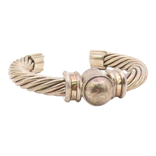 14K GOLD & 925 Silver  Vintage Twisted Ribbed Bead Ball Cuff Bracelet  BT9592