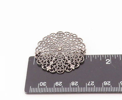925 Sterling Silver Vintage Brooch Pin Topaz Intricate Floral Filigree  BP12384