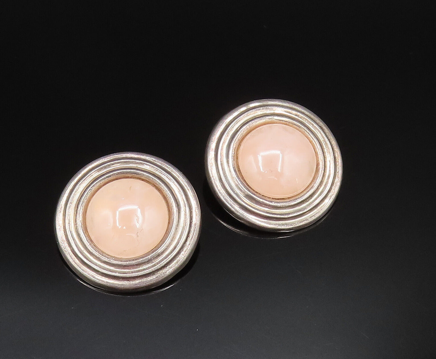 MEXICO 925 Silver  Vintage Heavy Rose Quartz Non Pierced Earrings  EG11947