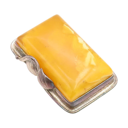 925 Sterling Silver Vintage Brooch POLAND Rectangular Amber Art Nouveau  BP11964