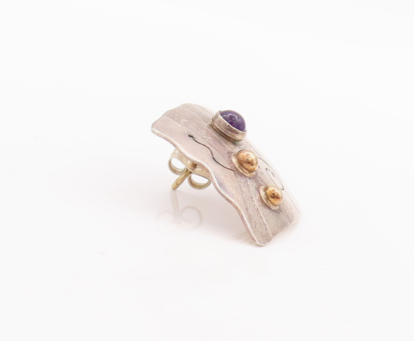 14k Gold 925 Sterling Silver Vintage Earrings Designer Etched Amethyst  EG13121