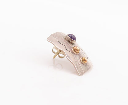 14k Gold 925 Sterling Silver Vintage Earrings Designer Etched Amethyst  EG13121
