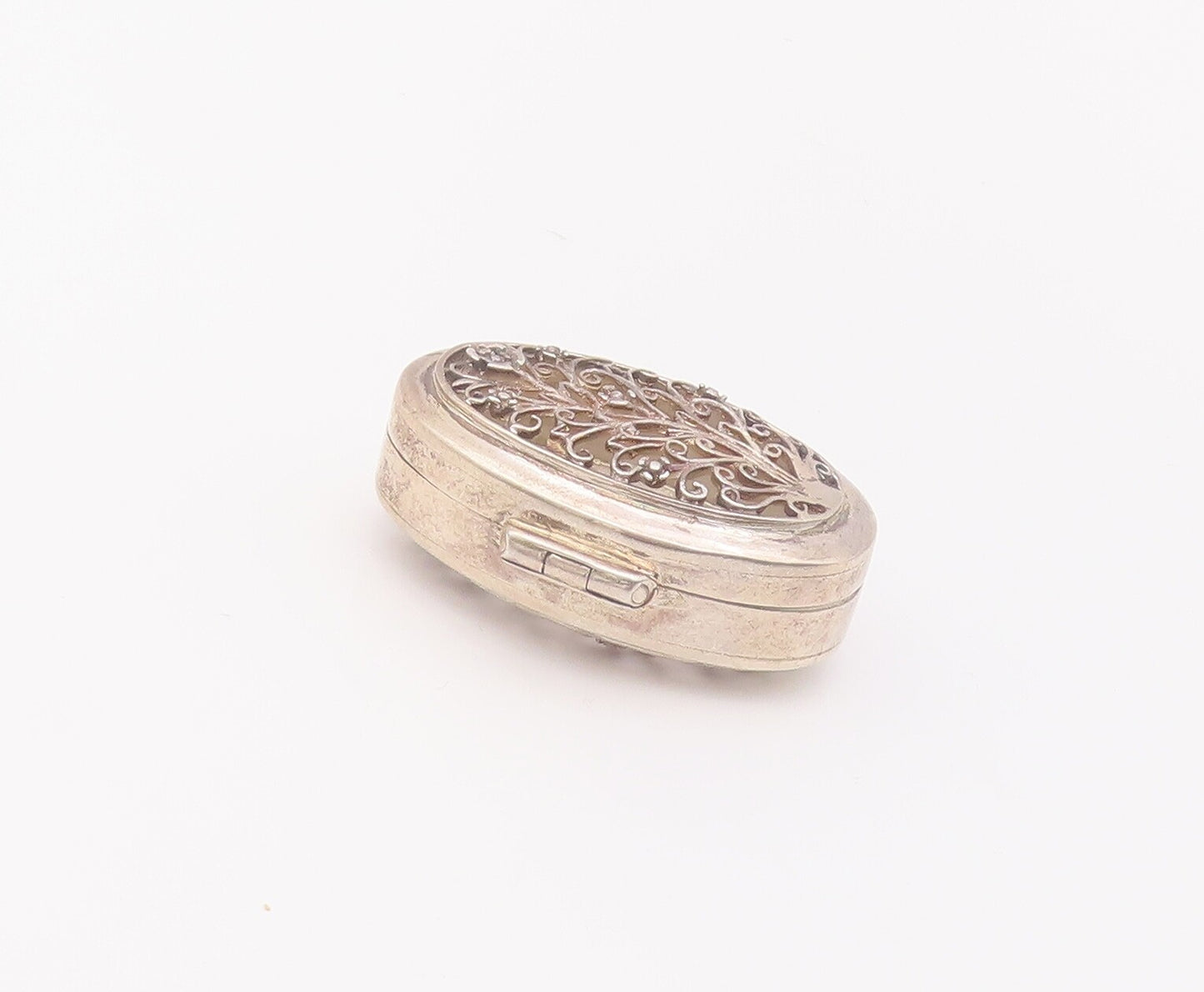925 Sterling Silver Vintage Jewelry Box Swirly Cutout See Through Carved  TR3736