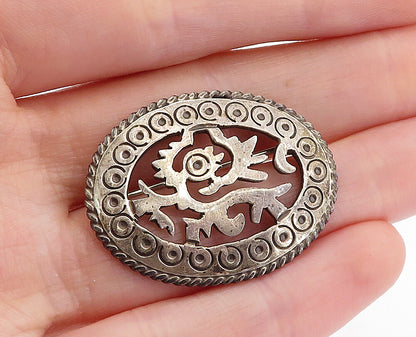 MEXICO 925 Sterling Silver  Vintage Dark Tone Etched Bird Brooch Pin  BP1823