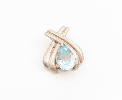 925 Sterling Silver Vintage Pendant Faceted Blue Topaz Crossover Charm  PT25480