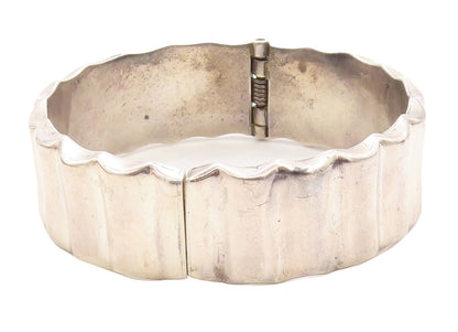 MEXICO 925 Sterling Silver  Vintage Shiny Fluted Round Bangle Bracelet  BT1190
