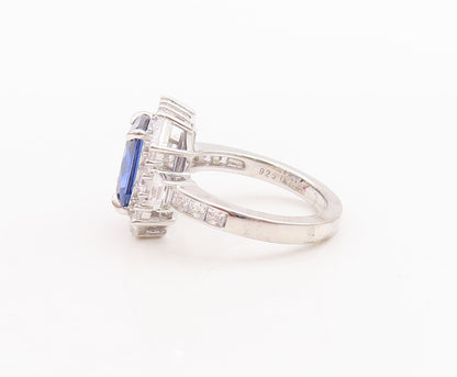 925 Sterling Silver Vintage Ring Rectangle Sapphire Halo CZ  Sz 7.5  RG29041