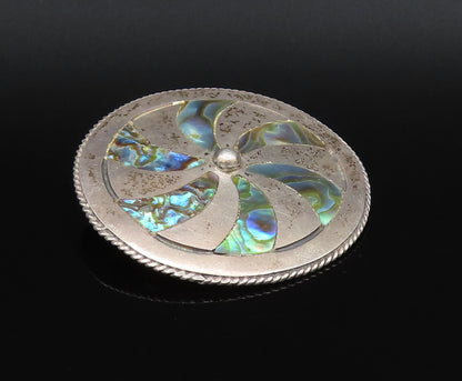 TAXCO 925 Silver  Vintage Twisted Rope Edge Abalone Fidget Brooch Pin  BP9889