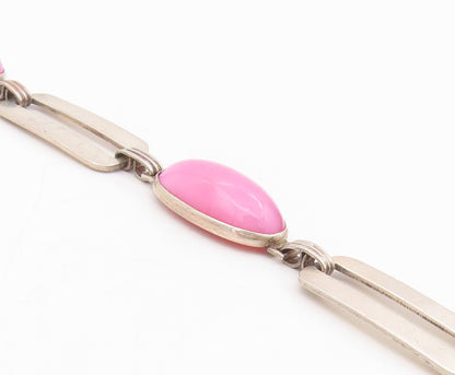 925 Sterling Silver Vintage Bracelet Oval Pink Gemstone Geometric Link  BT11687