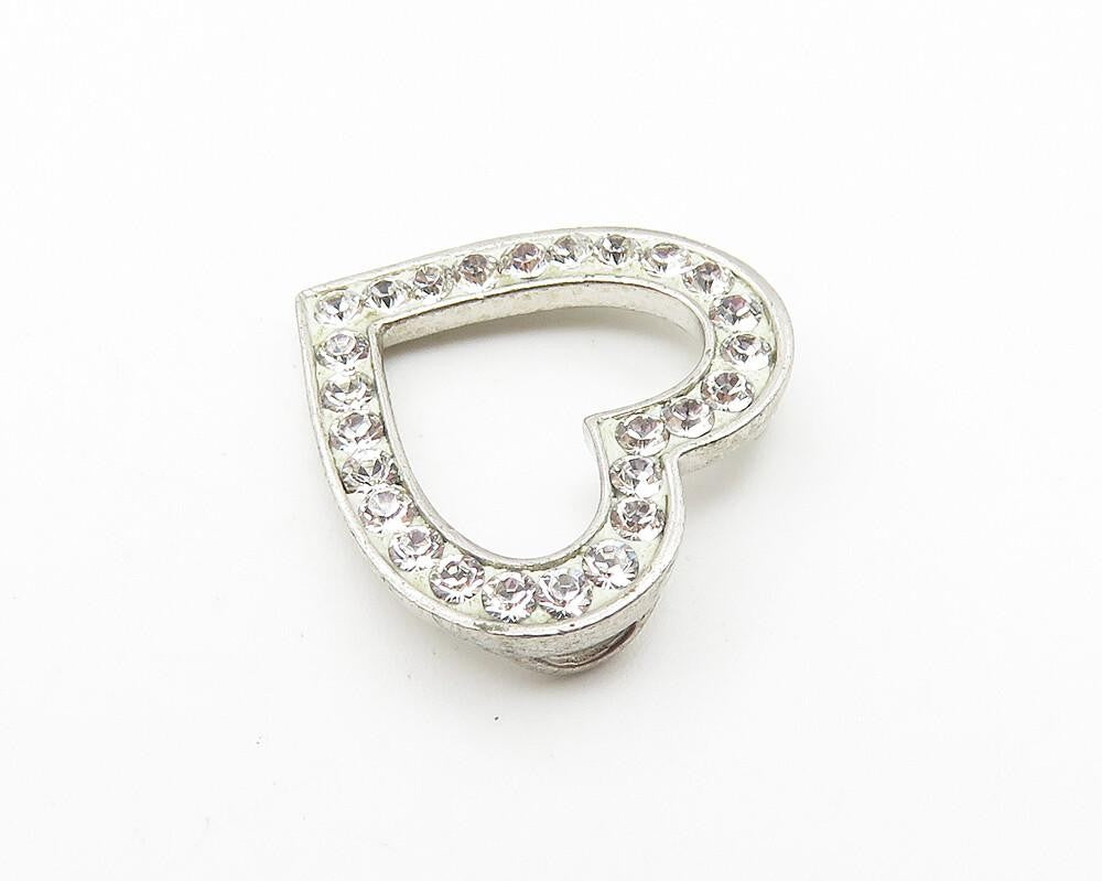 925 Sterling Silver  Shiny Cubic Zirconia Open Love Heart Pendant  PT8313