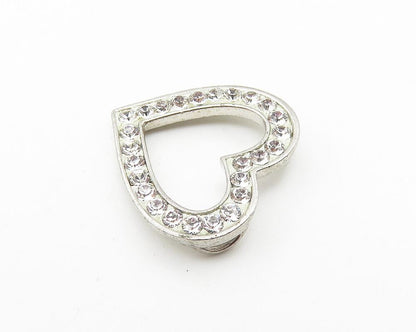 925 Sterling Silver  Shiny Cubic Zirconia Open Love Heart Pendant  PT8313