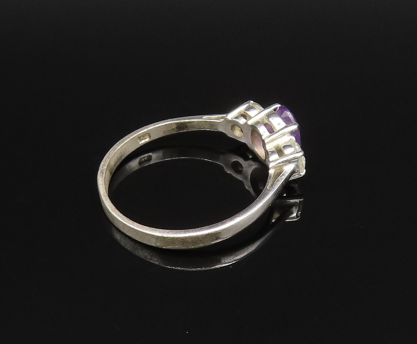 925 Silver  Vintage Dainty Three Stone Amethyst & Topaz Ring Sz 9.5  RG25711