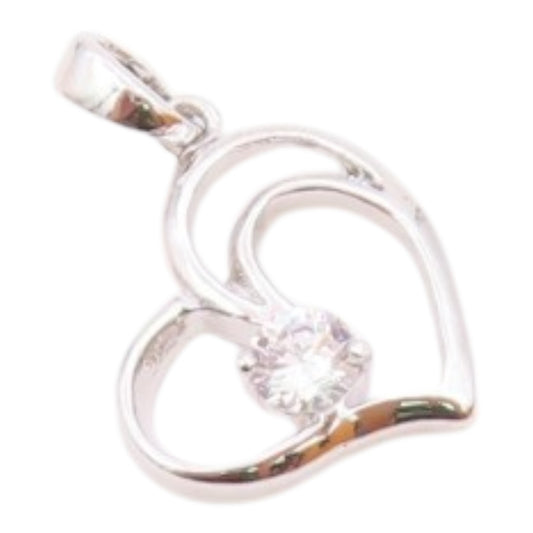 925 Sterling Silver  Vintage Single Cubic Zirconia Love Heart Pendant  PT21555